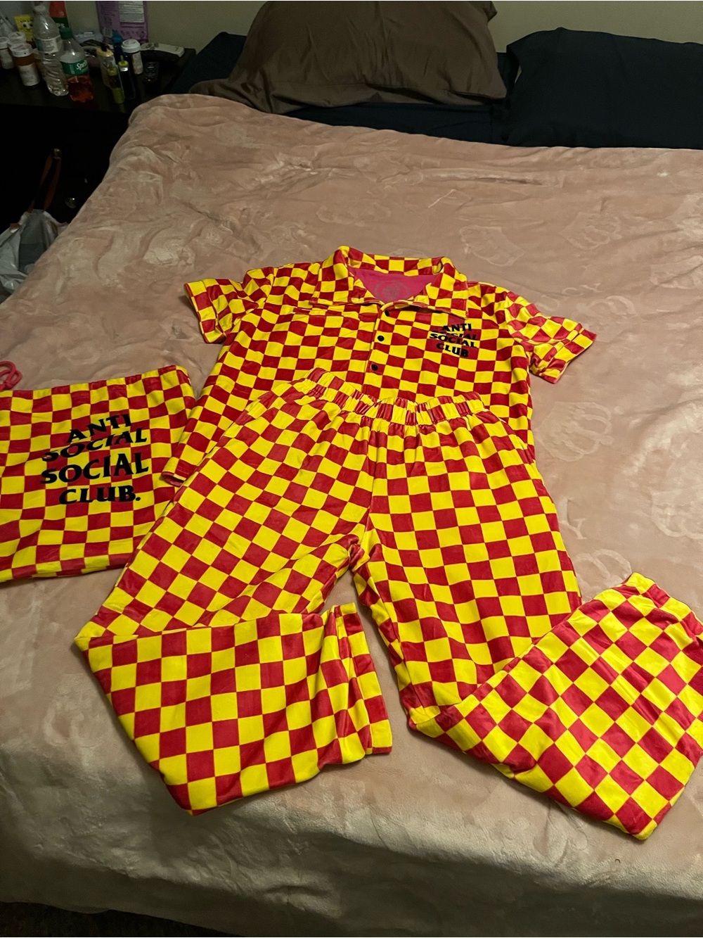 Anti Social Social Club Kids Red & Yellow Checker Pajama Set Super Heavyweight